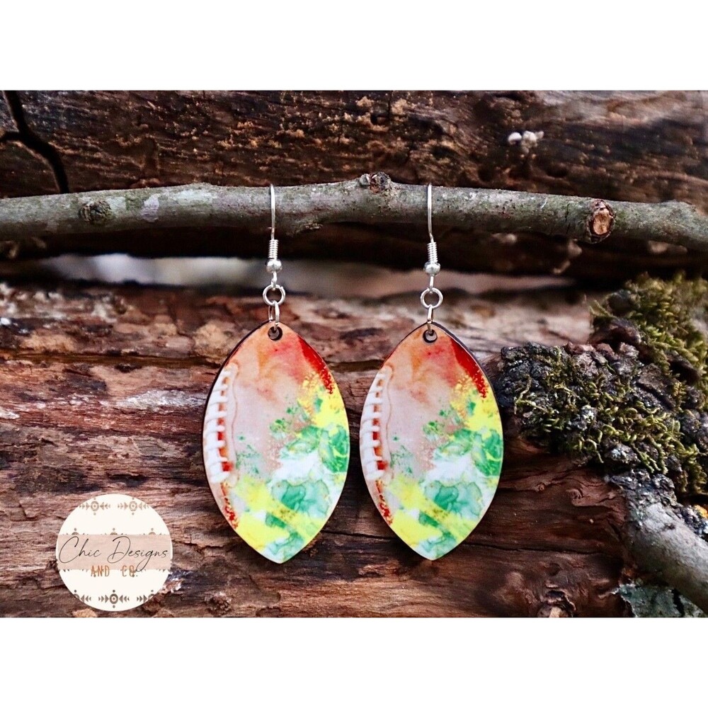 Yellow and Green Football Earrings - Trendy Drop Dangle Football Earrings